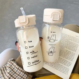 Water Bottles Creative Cartoon Bottle With Straw Cute Plastic Drinking Portable Leak-proof Drinkware For Milk Coffee Tea