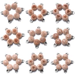 Accessories 10Pcs Metal Wooden Baby Pacifier Clips Holders Printing Infant Soother Clasps Holders Accessories DIY Tool Baby Teether