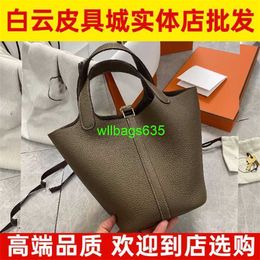 Picotin Leather Totes Spot Source Factory Original Leather Tc Leather Vegetable Basket 18 Ceiling High Cargo Elephant Grey Lychee Pattern Ha have logo HBDRDR