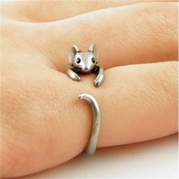 Huitan Cute Mouse Shape Open Ring for Women Antique Silver Color Modern Fa200shion Girls Finger Accessories Hip Hop Party Jewelry AB200