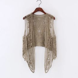 Shirts Asymmetric Open Cardigan Summer Beach Boho Hippie People Style Crochet Knit Embroidery Blouse Sleeveless Vest 2021