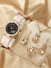 Wristwatches 5pcs Fashion Personality Simplicity Women's Cartoon Belt Quartz Watch Rhinestone Necklace Earring Ring