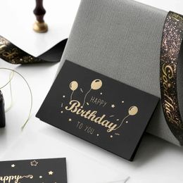 new 1 Set Black Bronzing Greeting Birthday Card Invitations Postcard Bronzing Blank Writeable Blessing Card with Envelope Sticker for