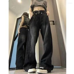 Women's Jeans Bottoms Black Vintage High Waist Fashion Wide Leg Straight Baggy Pants Mopping Street Denim Trouser Ladies