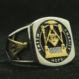 Stainless Steel Cool Hope masons Ring Est Cluster Rings253I