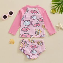 Clothing Sets Txlixc Girls Rash Guard Set 2 Piece Swimsuit Quick Dry Fish Shell Print Zipper Long Sleeve Tops Bottoms