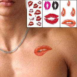 Tattoo Transfer Water Transfer Tattoo Sexy Red Lips Print Tattoo Body Art Waterproof Temporary Fake Flash Tattoo for Man Woman Kid 10.5*6cm 240427