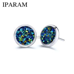 Stud IPARAM Simple 1Pair 8MM Stainless steel Shiny Austrian Crystal Round Brincos Ear Studs Earrings For Girls Women boucle doreille d240426