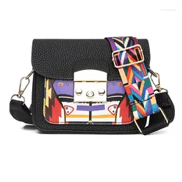 Shoulder Bags Pu Leather Women Bag Colourful Wide Strap Crossbody Fashion All-Match Elegant Ladies Flap