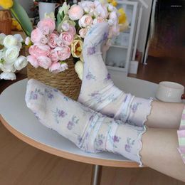 Women Socks Ruffle Mesh Flower Elegant Sweet Elastic Transparent Floral Sock Ins Style Streetwear Girl Hosiery School