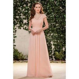 Druhna Długa szyfonowa sukienka A-line brzoskwiniowy rękaw plażowy ogród przyjęcie weselne suknie