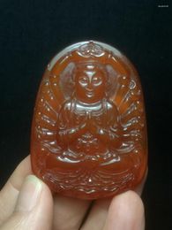 Decorative Figurines YIZHU CULTUER ART Chinese Natural Red Agate Hand Carved Avalokitesvara Statue Necklace Pendant