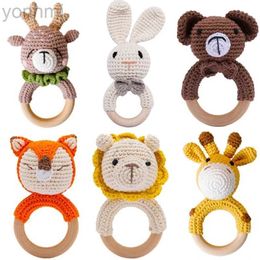 Mobiles# 1PC Baby Ratter Toys Wooden Teether Crochet Animals BPA Free Rattle Toy Newborn Amigurumi Teether Baby Rattles Gifts For Newborn d240426