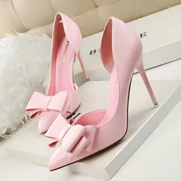 Dress Shoes Korean Version Of Fashion Elegant Bow High-heeled Stiletto Heels High Shallow Mouth Pointed Side Hollowed Out Single