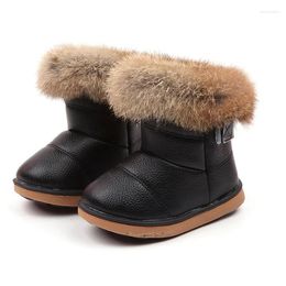 Boots Mudipanda Winter Thicken Plush Snow Bota Child Warm Leather Short Baby Infant Children's Rubber Pink White Shoes