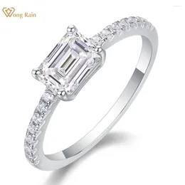 Cluster Rings Wong Rain 925 Sterling Silver 3EX VVS1 Emerald Cut 1CT Real Moissanite Pass Test Diamond Engagement Ring Jewellery For Women