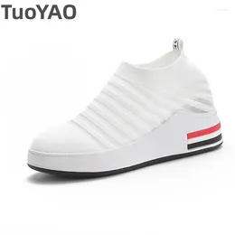 Casual Shoes 7cm Women High Platform Sneakers Spring Thick Soles Wedge Slip-On Hollow Summer Breathable Air Mesh Chunky
