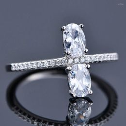 Cluster Rings Real S925 Silver Oval Women's 4 6mm Double Main Diamond Ring Female 5A Zircon Original Design Luxury Jewellery Girl Gift