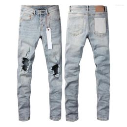 Women's Pants High Quality 2024 Purple ROCA Brand Jeans Fashion Light Blue Knee Holes Slim Fit Repair 28-40 Size