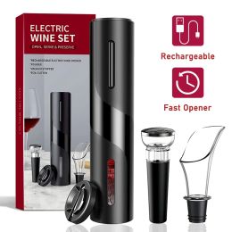 Openers Rechargeable Electric Wine Opener kit With Foil Cutter Automatic Corkscrew Red Wine Bottle Opener For Bar Wine Lover Gift
