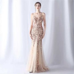 Runway Dresses Yidingzs Kvinnor Rempärl Party Maxi Dress Sexig Sequin Evening Dress Long Prom Dress 31562 Y240426