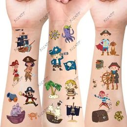 Tattoo Transfer 12pcs Waterproof Temporary Tattoo Sticker Marine Skull Crew Treasure Pirate Ship Fake Tatto Flash Tatoo Tato for Girl Women Men 240427