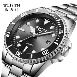 WLISTH Brand Watch Calendar Green Black Water Ghost Watch Waterproof Men's Watch Steel Band Watch Quartz Watch
