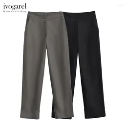 Women's Pants Ivogarel Straight-Leg Trousers With Turn-up Hems Autumn Casual High-waist Chic And Elegant