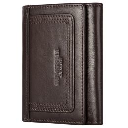 Wallets HUMERPAUL Slim Wallet for Men RFID Original Genuine Leather Trifold Cards Holder Small Luxury Male Clutch with Zipper Coin Pouch