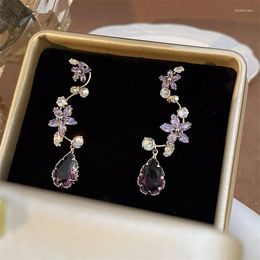 Stud Earrings Silver Needle Grape Purple Crystal Flower With Advanced Sense Water Drops Retro Sweet Temperament For Women .