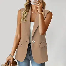 Women's Suits Spring Women Solid Casual Waistcoat Single Button Lapel Slim Vest Elegant Female Outerwear Chic Jacket Tops