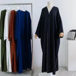 Ethnic Clothing Muslim Out Open Front Abaya Cardigan Smocking Sleeve One-piece Prayer Women Jilbab Islamic Dubai Saudi Robe Turkish