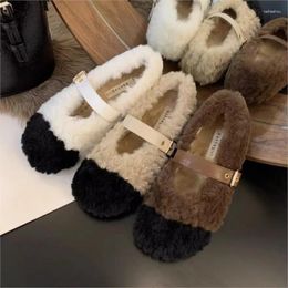 Casual Shoes One Line With Cotton Thick Sole Woollen For Women Winter Wear Matching Colour And Velvet Flats C1313