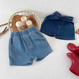 Shorts Summer New Thin Baby Denim Shorts Solid Boys Girls Short Jeans Toddler Infant Pocket Design Simple ldren Clothing PantsBabe H240426