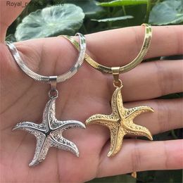 Pendant Necklaces Gold Plated Blade Chain Starfish Pendant Necklace Stainless Steel High Quality Mens and Womens Necklace Q240426