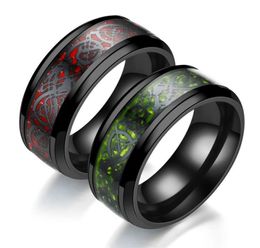 8mm Men039s Stainless Steel Dragon Ring Inlay Red Green Black Carbon Fibre Ring Wedding Band Jewellery Size 6135675452