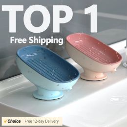 Dishes Super Suction Cup Soap Dish with Drain Water for Bathroom Soap Holder Kithcen Sponge Holder Soap Container Bathroom Supplies