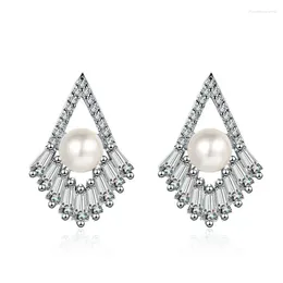 Stud Earrings Fashionable And Simple Zircon Silver Plated Fine Pearl Wedding Jewellery Accessories