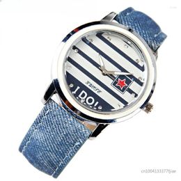 Wristwatches Stripe Star Casual Quartz Watch Women Jean Fabric Lether Strap Dress Ladies Watches Relogio Feminino Clock Hour