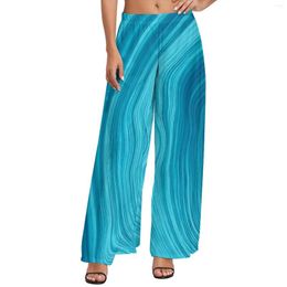 Women's Pants Abstract Print Straight Blue Tie-Dye Modern Wide Leg Female Big Size Streetwear Custom Trousers