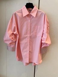Women's Blouses Irregular Seven-point Sleeve Shirt Pink