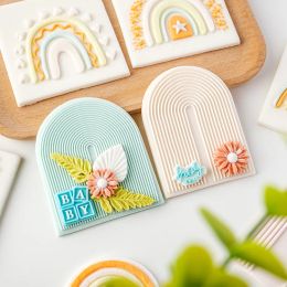 Moulds Acrylic Baby Birthday Cookie Cutter Cartoon Arch Rainbow Fondant Biscuit Mold Wedding Dessert Table Decoration DIY Baking Tool