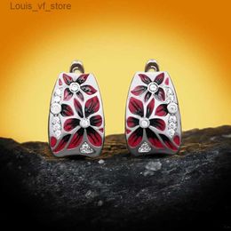 Wedding Jewelry Sets New Handmade Enamel Red Epoxy Flower Ring Earring Necklace 925 Silver For Women Party Engagement Gift H240426