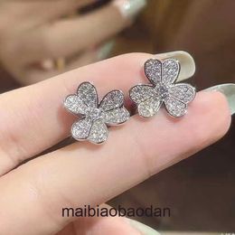 Designer Luxury Jewellery Earring Full Diamond Lucky Grass Three Leaf Petal Earrings 925 Pure Silver Plated 18K Gold Flower CNC Precision High Edition