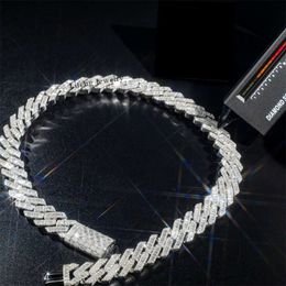 Sell 925 Sliver White Gold Plated Vvs Moissanite Pass Diamond Tester 18mm Miami Cuban Link Chain Baguette Necklaces for Men