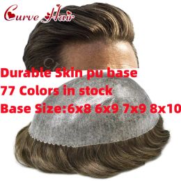 Toupees Toupees PU Toupee For Men Human Hair Prosthesis 0.1mm Replacement System Durable Thin Skin Mens Hair Piece Grey Black Man Hair Uni