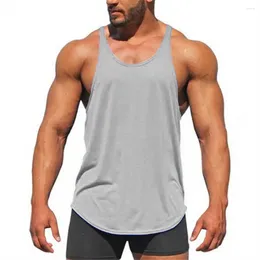 Men's Tank Tops Round Neck Sports Vest Men Fitness Solid Color Sport With Racerback Design For Bodybuilding O-neck