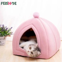 Mats Cat House Foldable Dog Cat Bed Warm Bed for Cats Antiskid Bed for Pomeranian Chihuahua Plush Pet House Bed Cat Accessories