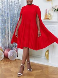 Casual Dresses Women Oversized Cloak Party Dress Pleated Loose Short Sleeve Midi Length African Female Evening Event Birthday Vestidos Robes