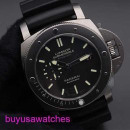 Panerai Machinery Wrist Watch Submersible Series 44MM Sport Men's Black Luminous Waterproof Rubber Date Display Luxury Watch Black Ring Black Disc Tape PAM00389
